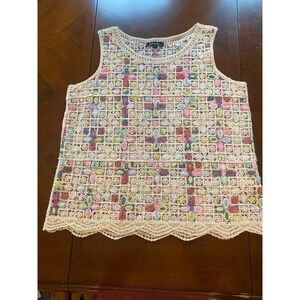 Charlie B Womens Crochet Knit Sleeveless Top Multicolor Scalloped Hem Large